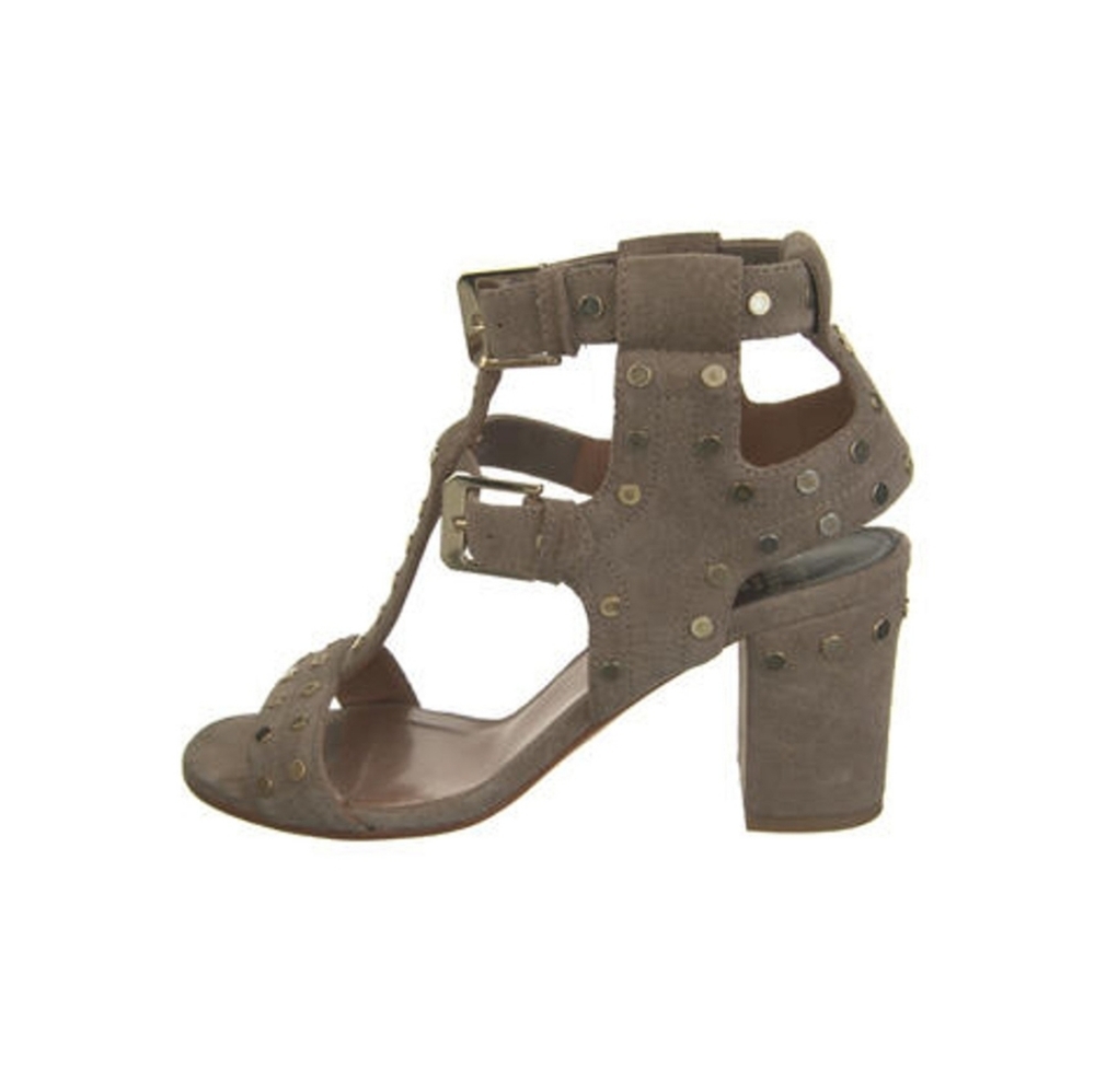 Taupe T-strap heel sandal 8